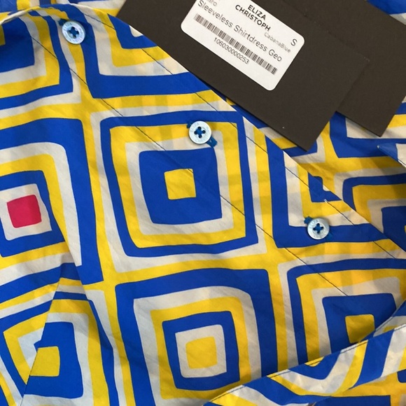 NWT ELIZA CHRISTOPH SHIRO SLEEVELESS SHIRTDRESS GEO CABANA BLUE WOMENS SZ SMALL - Picture 8 of 11